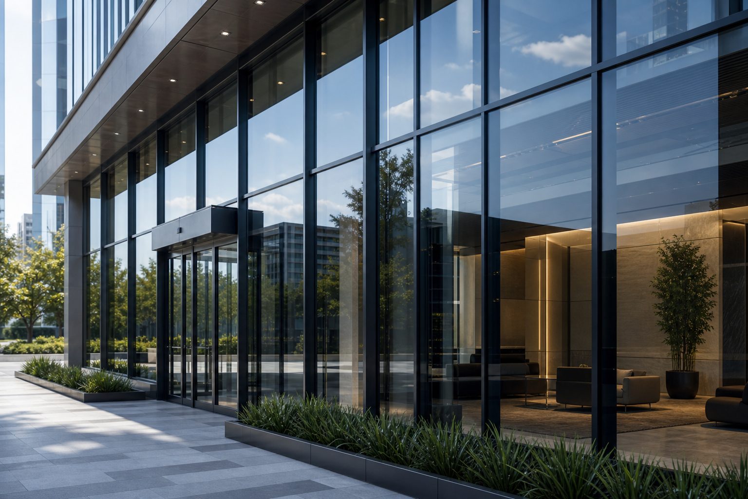 Commercial window film on office and storefront glass